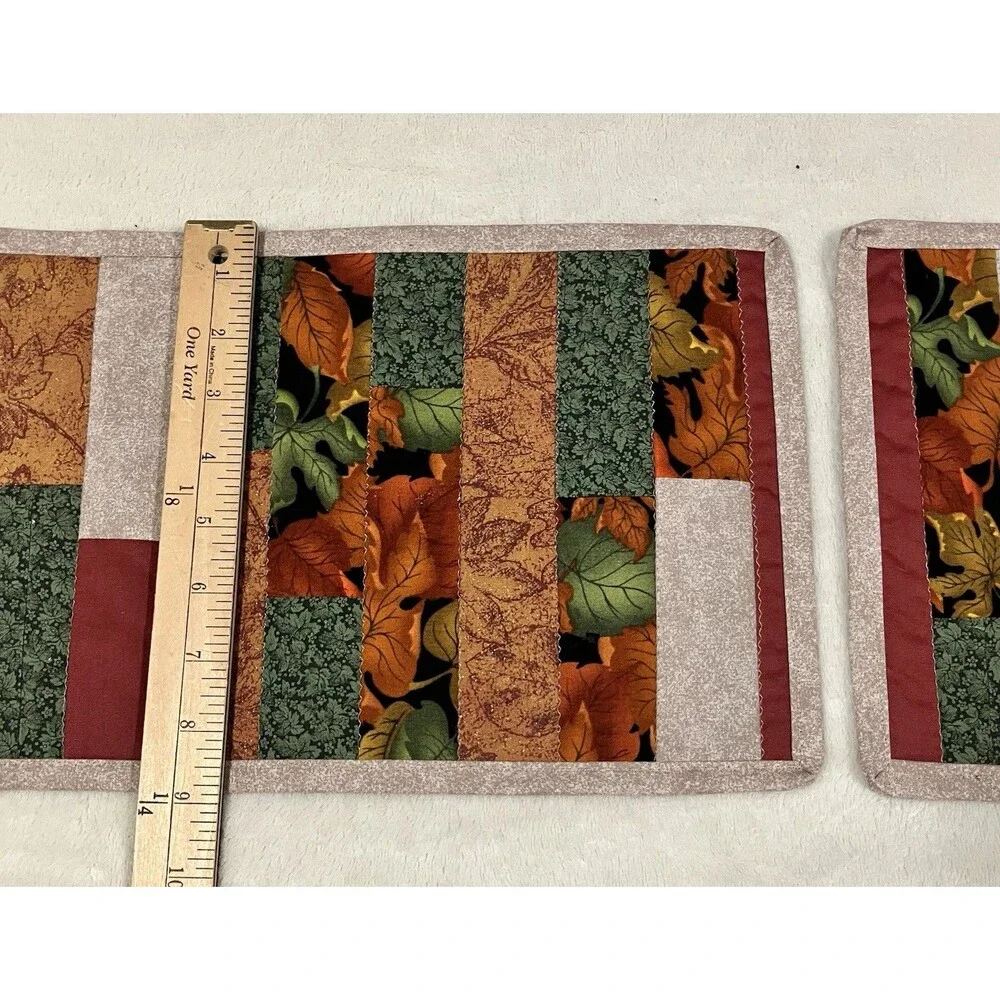 Handmade Quilted Autumn Kitchen Table Runner w /4 Placemats & 2 Centerpieces Set